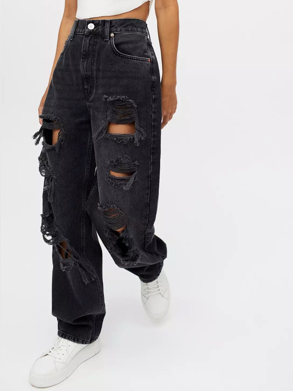 BDG High-Waisted Baggy Jean – Destroyed Black Denim